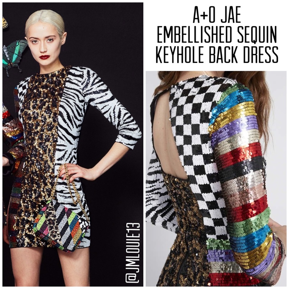 Alice + Olivia Jae Embellished Sequin Keyhole Back Dress